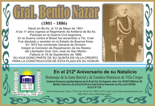 Placa en homenaje a Benito Nazar